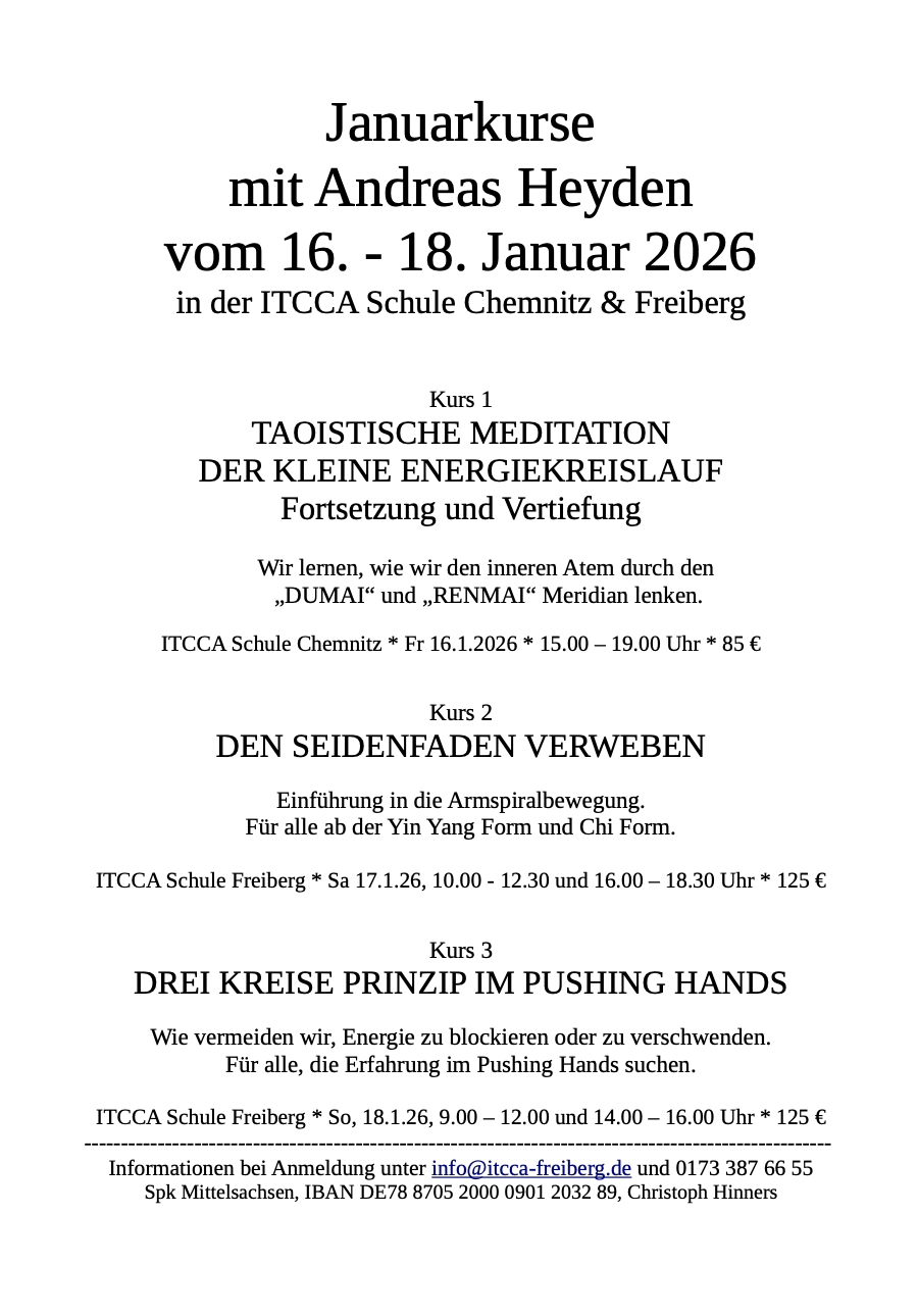Januarkurse an der ITCCA Freiberg mit Andreas Heyden im Janaur 2026
